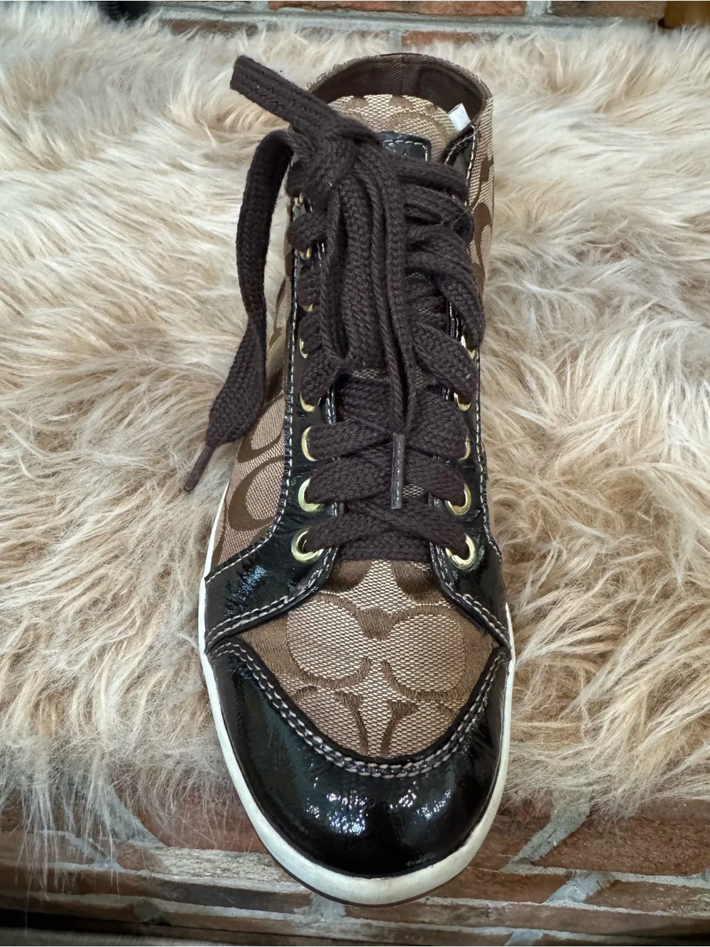 Coach Brown Signature High-Top Lace-up Sneakers Sz 7.5B